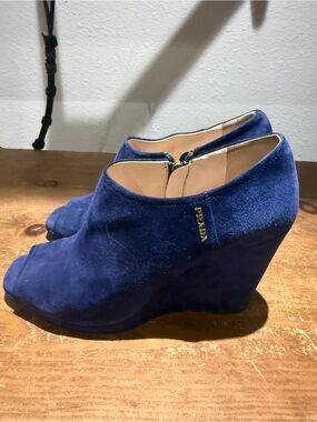 Prada Blue Suede Platform Heels